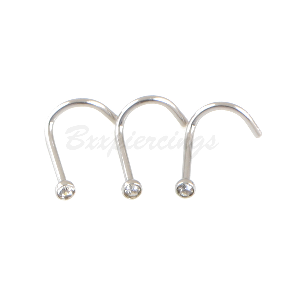 10pc 20G Screws Nose Ring Twist Surgical Steel Nostril Piercings Stud CLEAR Gem