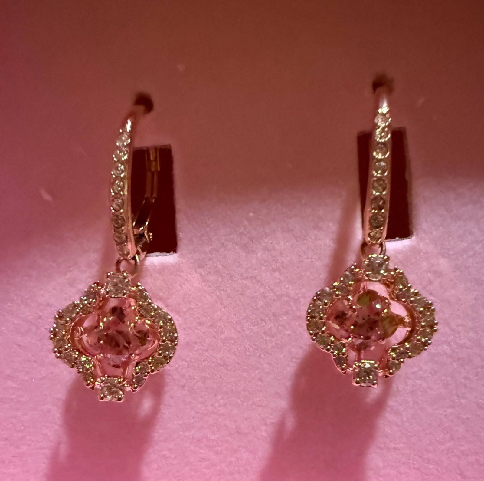 New SWAROVSKI Una Drop Earrings Clover Design with Pink Drop 18K Rose Gold