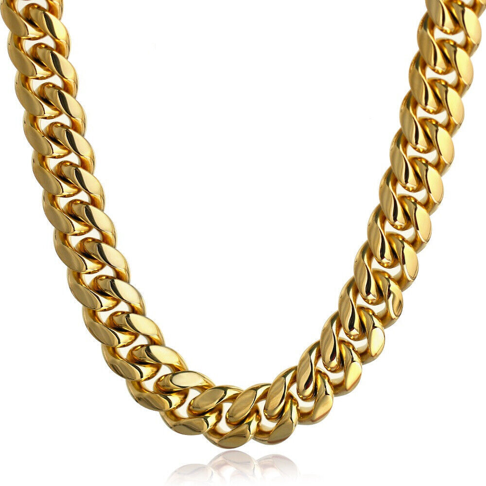 Men’s Miami Cuban Link Bracelet Chain 14k 18k Gold Plated Stainless Steel 4-14MM