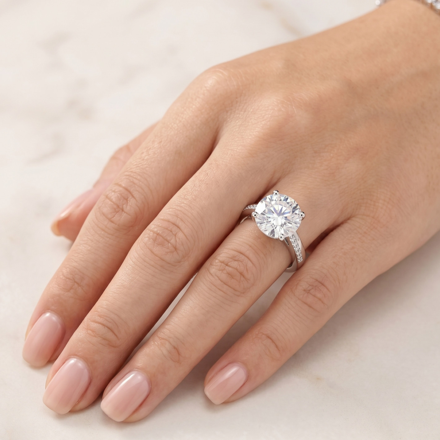6.00 Ct Certified Round Cut White Natural Diamond Ring VVS1 White Gold Finish