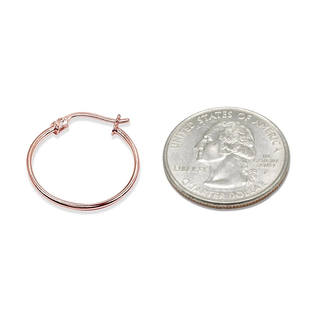 3 Pr Set Rose Flash Silver 1mm Round Thin Unisex Hoop Earrings, 12mm, 15mm, 20mm