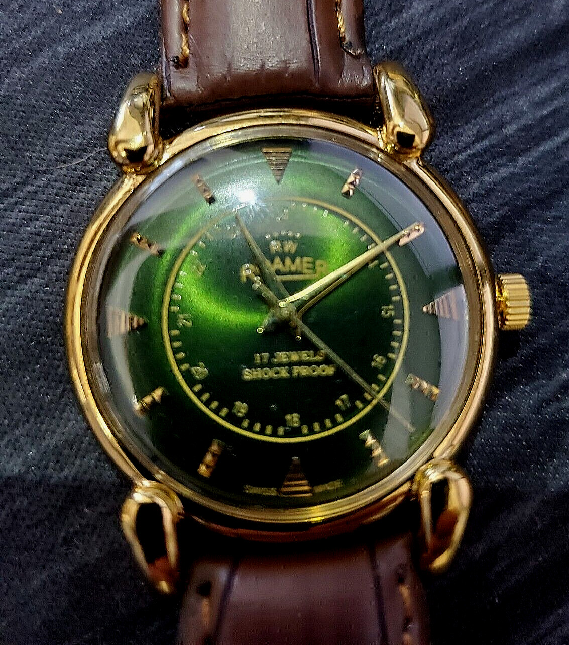 ✨Rare Swiss Roamer Brevete Mens Manual Watch Gld Grn Brw