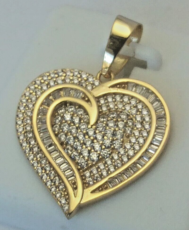 30x21mm 925 STERLING SILVER MICRO-PAVE CZ HEART PENDANT GOLD PLATED