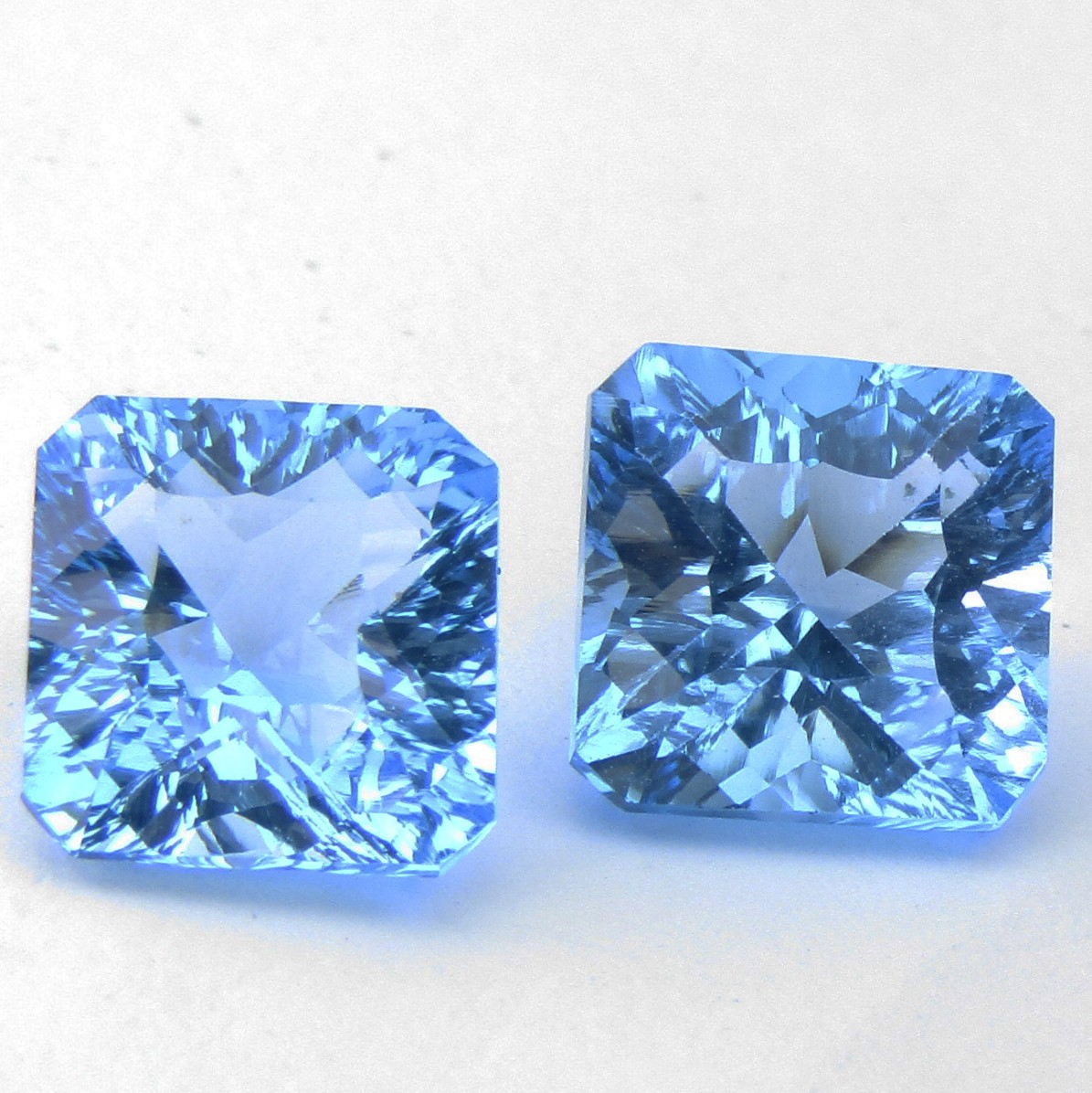5.30Cts Tremendous Natural Swiss Blue Topaz 7.8mm Asscher Concave Cut Pair Gems