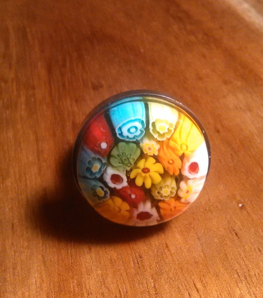 Multi Color Murano Style Glass Stainless Steel Ring (Size 7)
