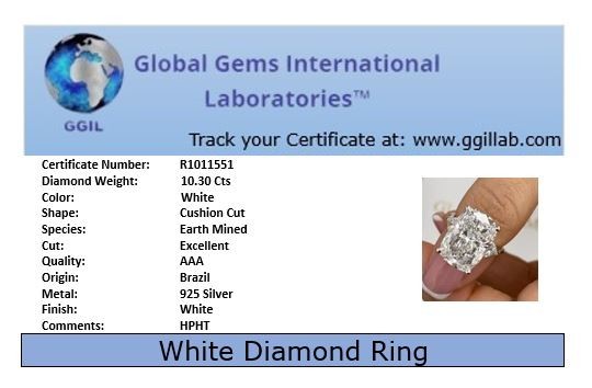 RARE 10.30 Ct Certified Cushion Diamond Solitaire Ring, FREE Diamond Studs