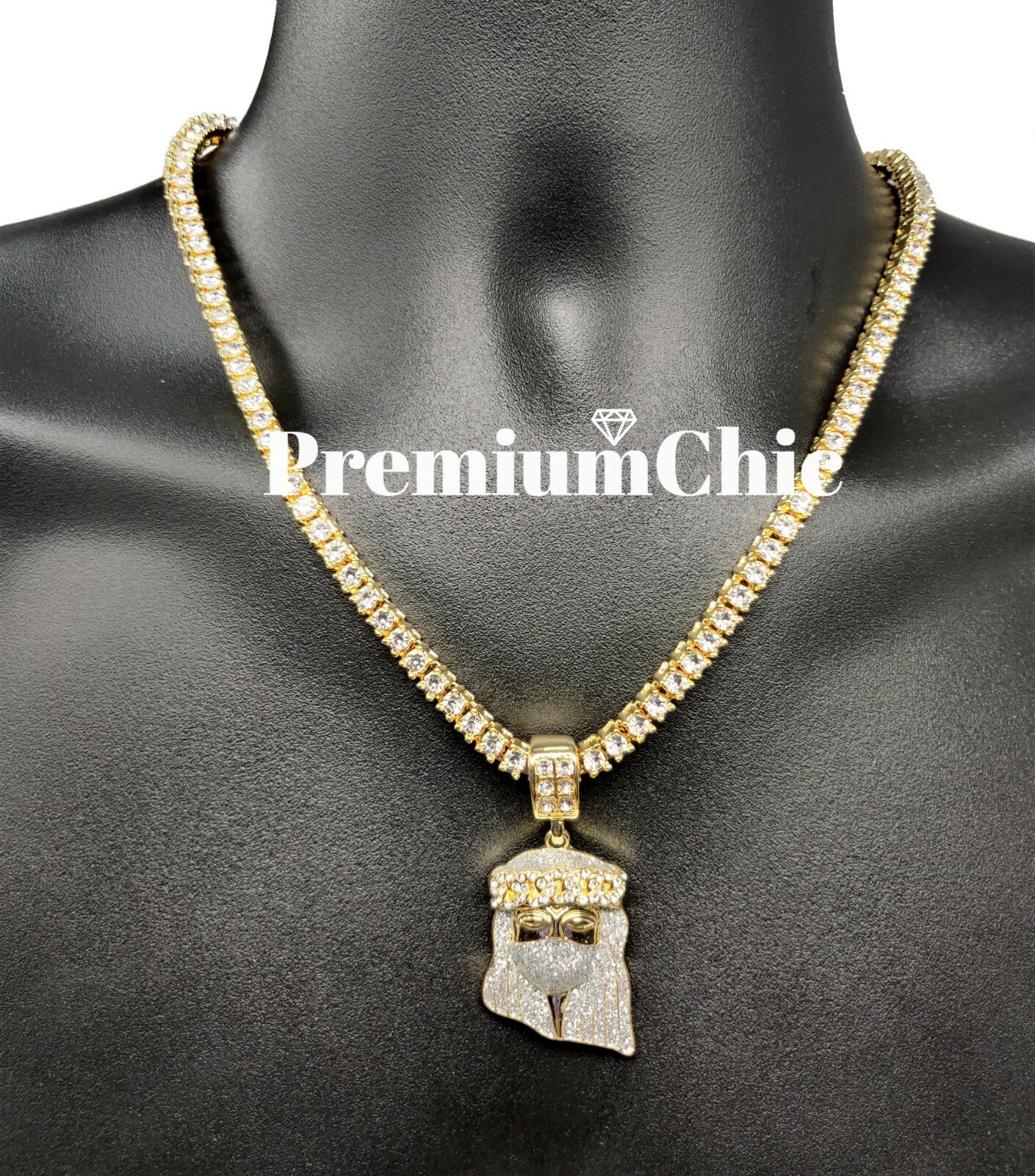 ICED Jesus Pendant & Tennis Choker Chain Gold Plated Hip Hop CZ Necklace Jewelry