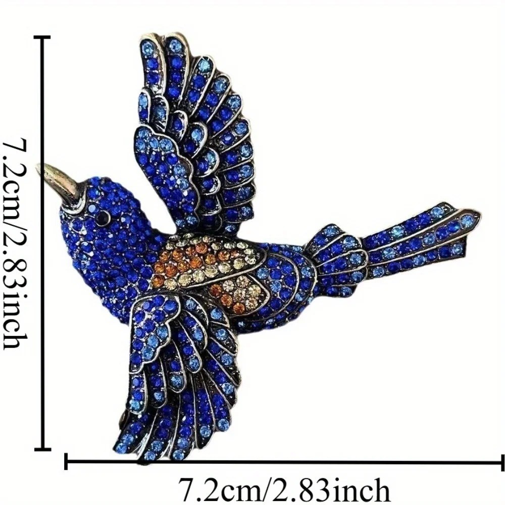 Vintage Blue Rhinestone Bird Brooch Sparkling Crystal Flying Bird Pin
