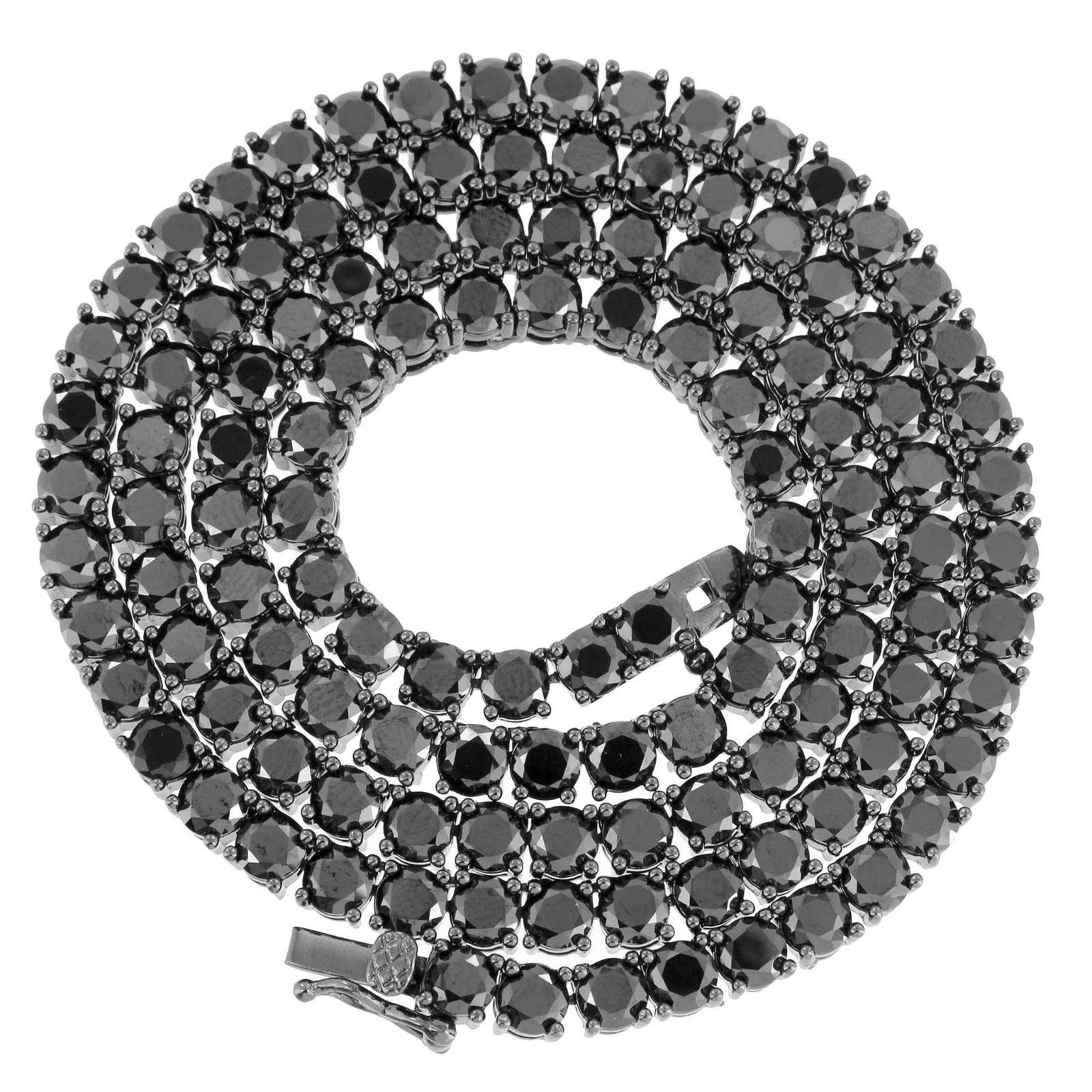 4mm 1 Row Tennis Necklace Black Finish Black Lab Diamonds 22 inches