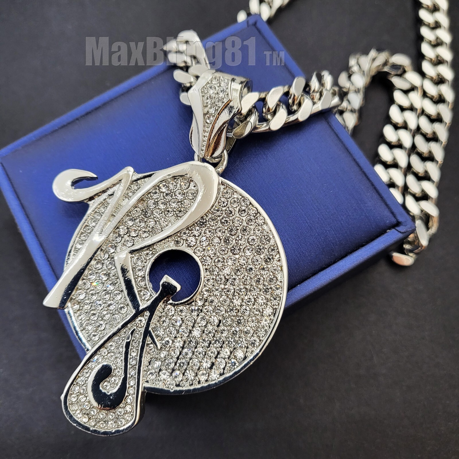 Hip Hop Large ROCAFELLA Cubic Zirconia Pendant & 10mm Cuban Chain Chain Necklace