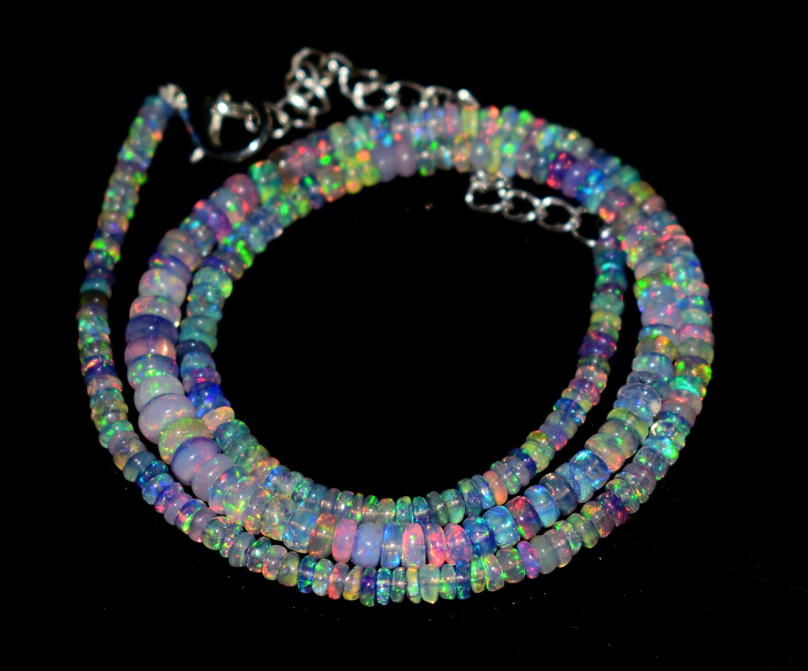 16″Natural Ethiopian Opal Wello Fire Opal Gemstone Bead Necklace 02