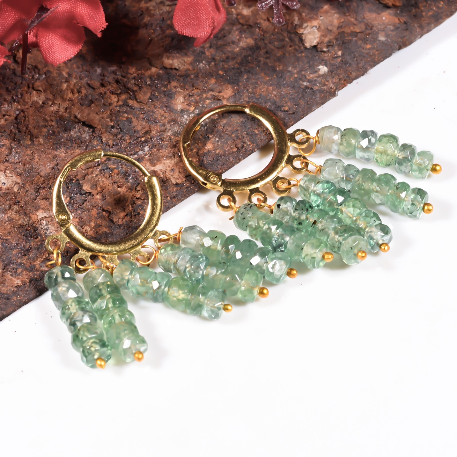 Handmade Mint Green Kyanite Dangle Earrings Wire Wrapped Gemstone
