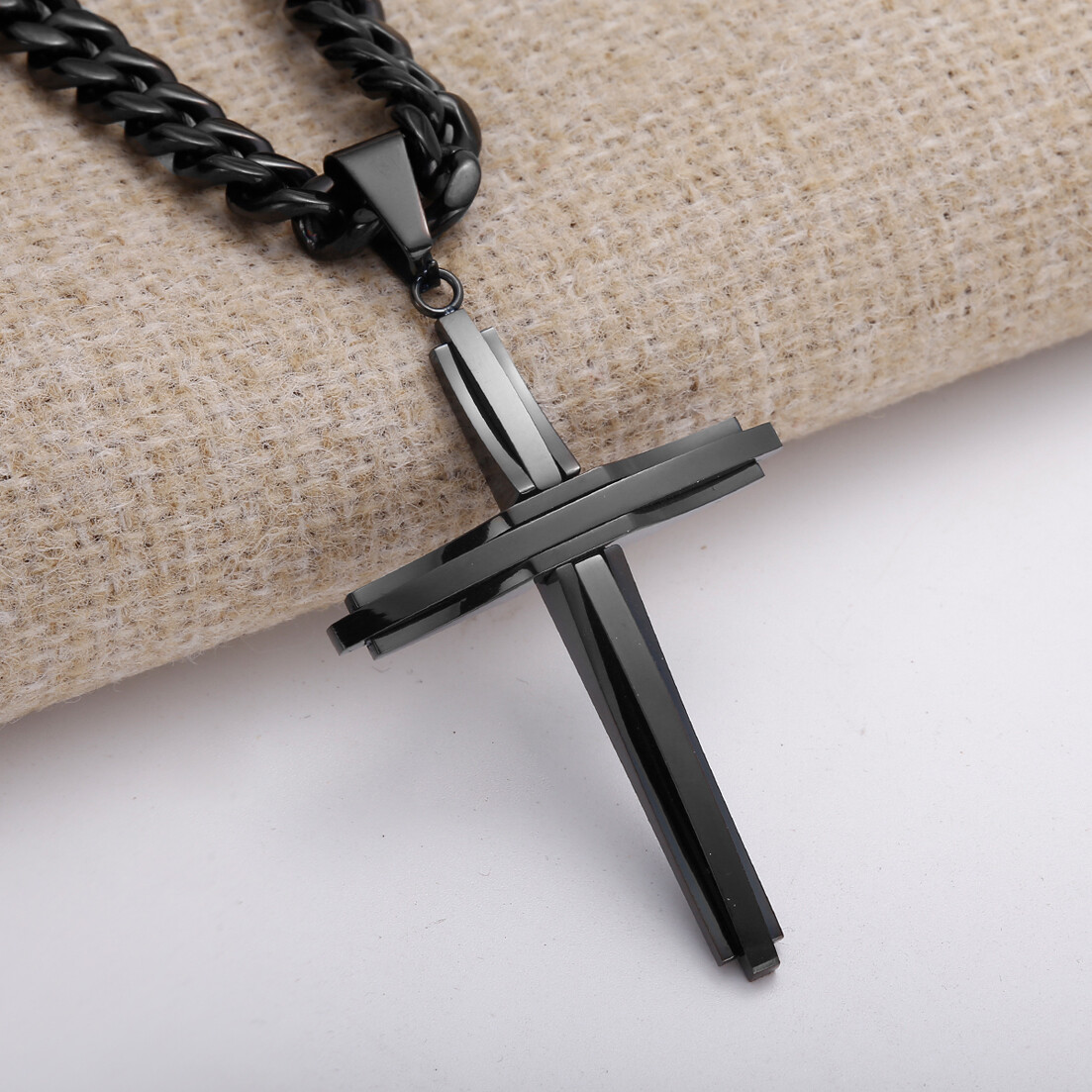 High Polished Stainless Steel Cross Pendant Necklace Cuban Link Chain 4Colors