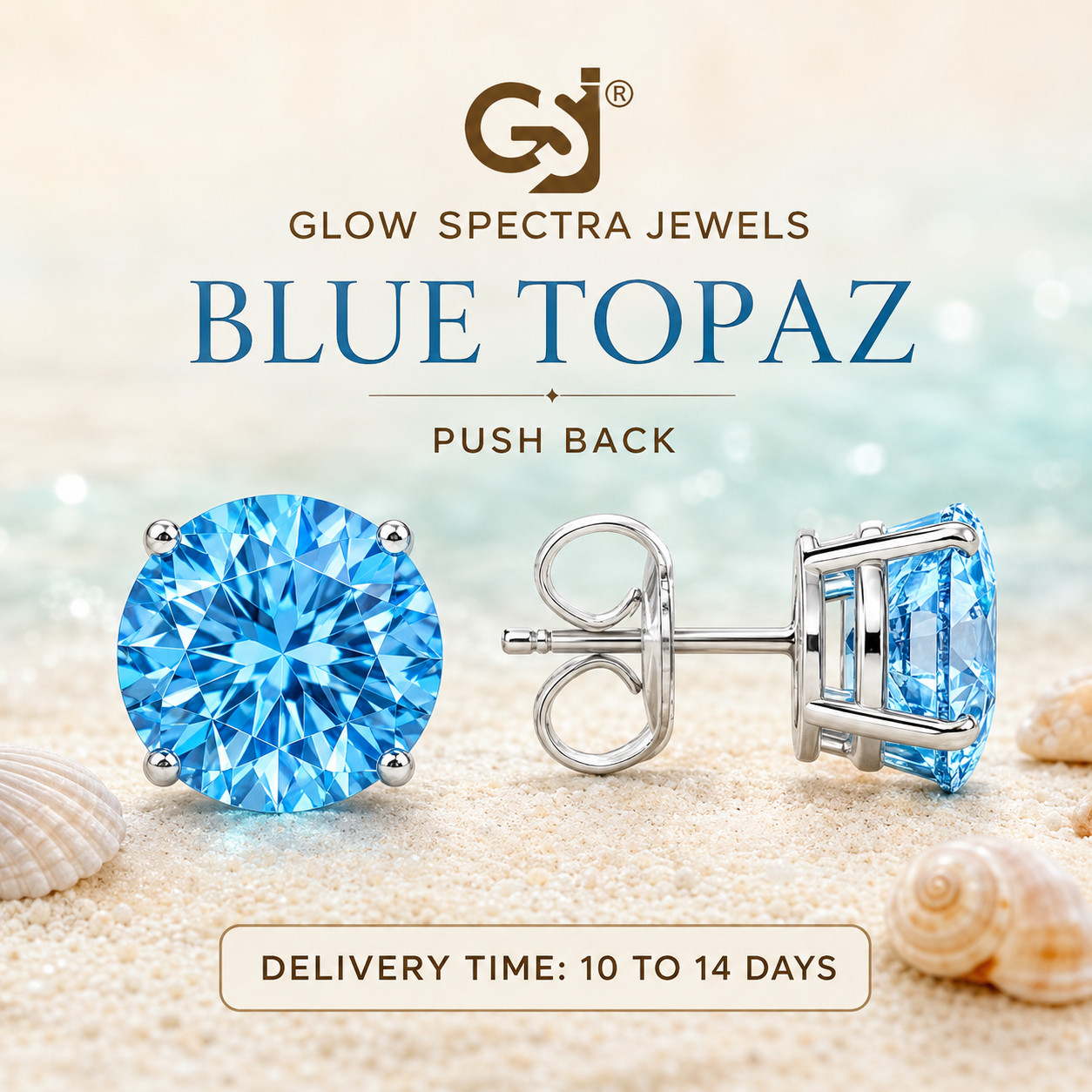 2.00CT Solitaire Blue Topaz Stone Stud Erring 925 Silver 14k White Gold Plated