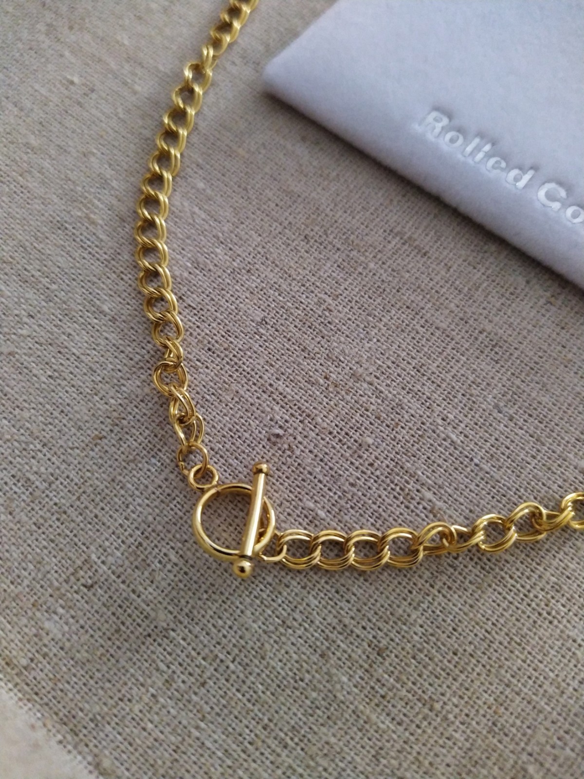 14ct Rolled Gold Double Curb Toggle T-Bar Necklace Worn Twice 7g approx light