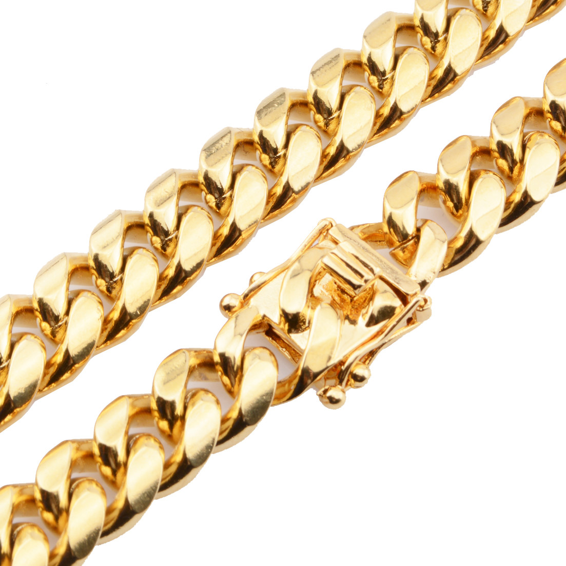 Mens Miami Cuban Link Bracelet or Chain Necklace 18k Gold Plated Stainless Steel