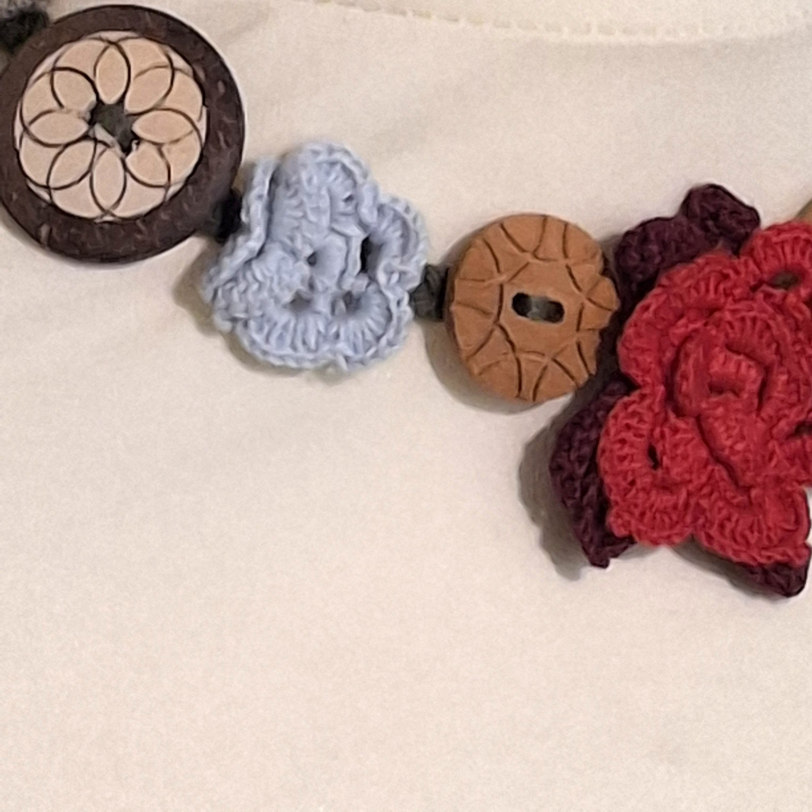 Handmade Crocheted Cotton Floral Choker Necklace Boho Festival Jewellery Red
