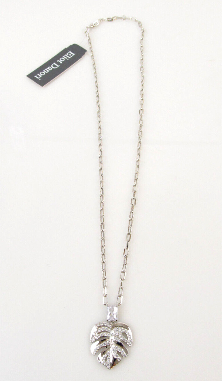 Eliot Danori Silver Tone Pave Leaf Drop Necklace 18″L NWT $88