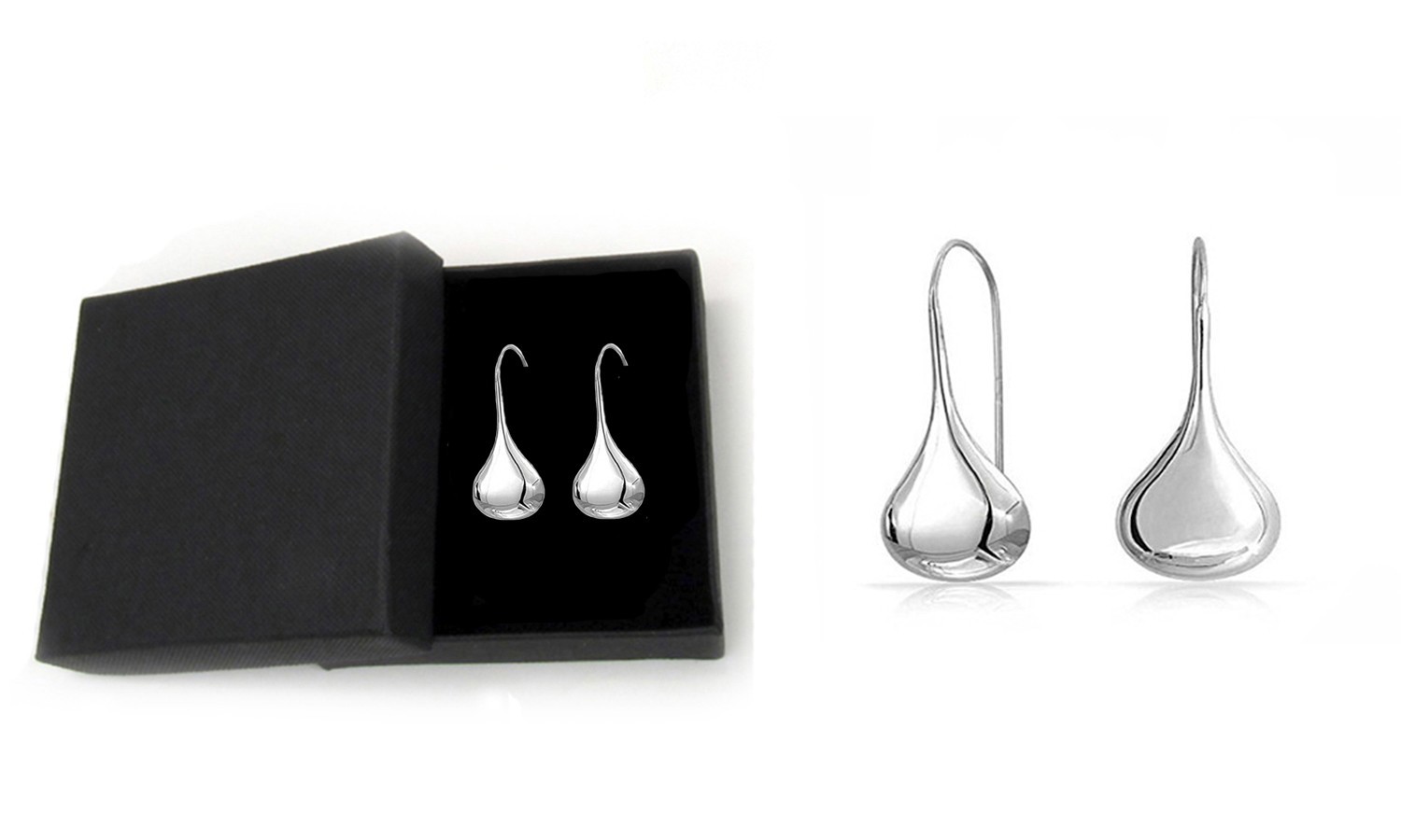 Sterling Silver 925 Solid Classic Puffed Teardrop Hook Dangle Earrings Women