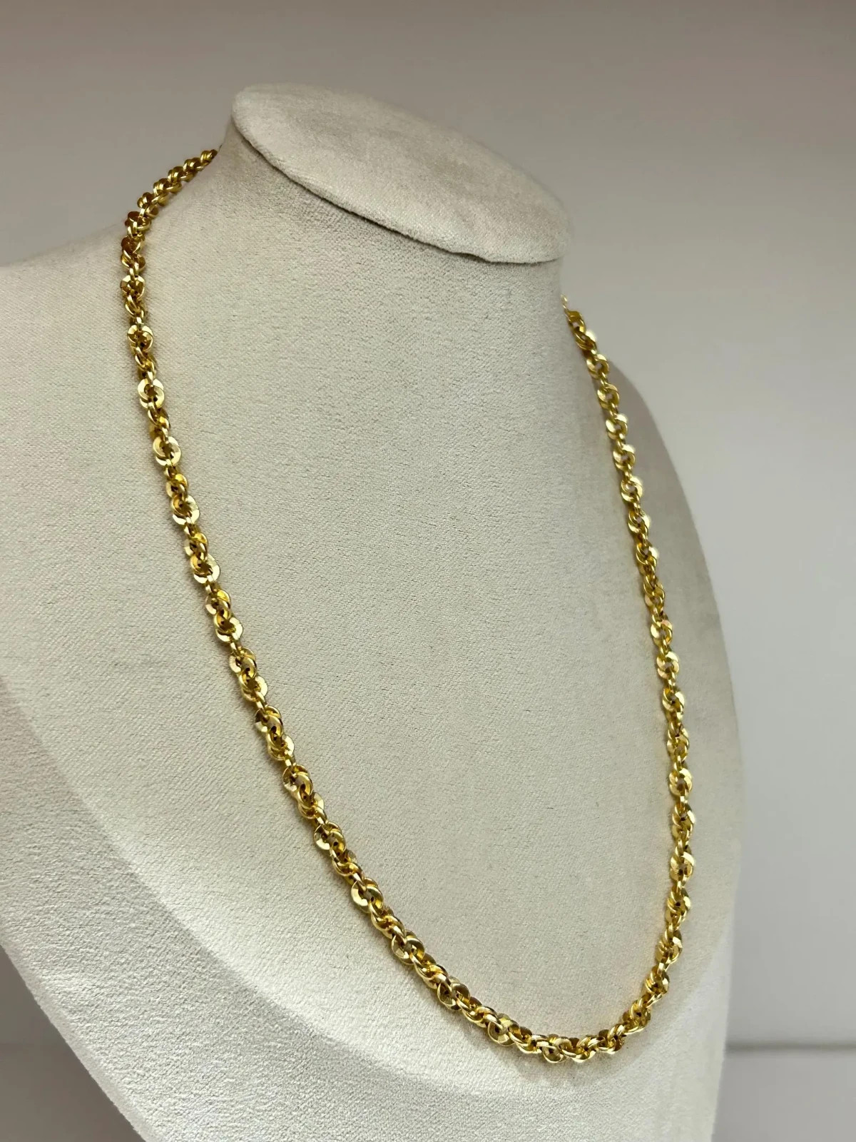 Japanese K18 Polished Double Twist Chain Necklace Solid 18K Gold Collar Necklace
