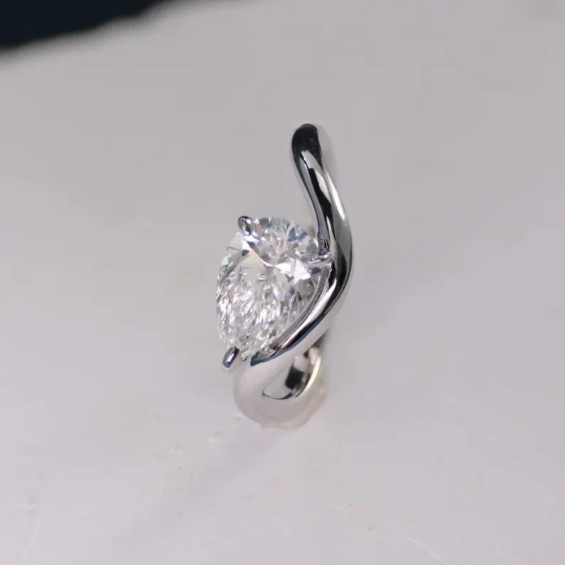 14K White Gold Pear Cut Lab Grown Diamond Solitaire Style Engagement Gift Ring