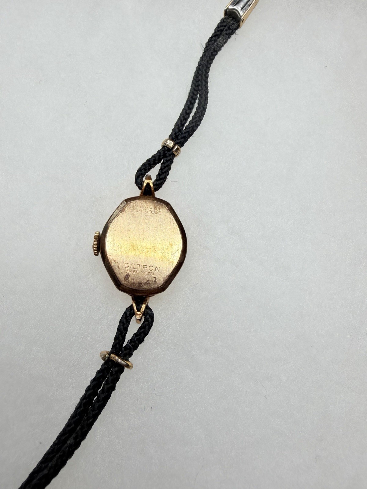 Lucien Piccard Swiss Made Vintage Oval Manual Wind Watch Gold Case Black Strap