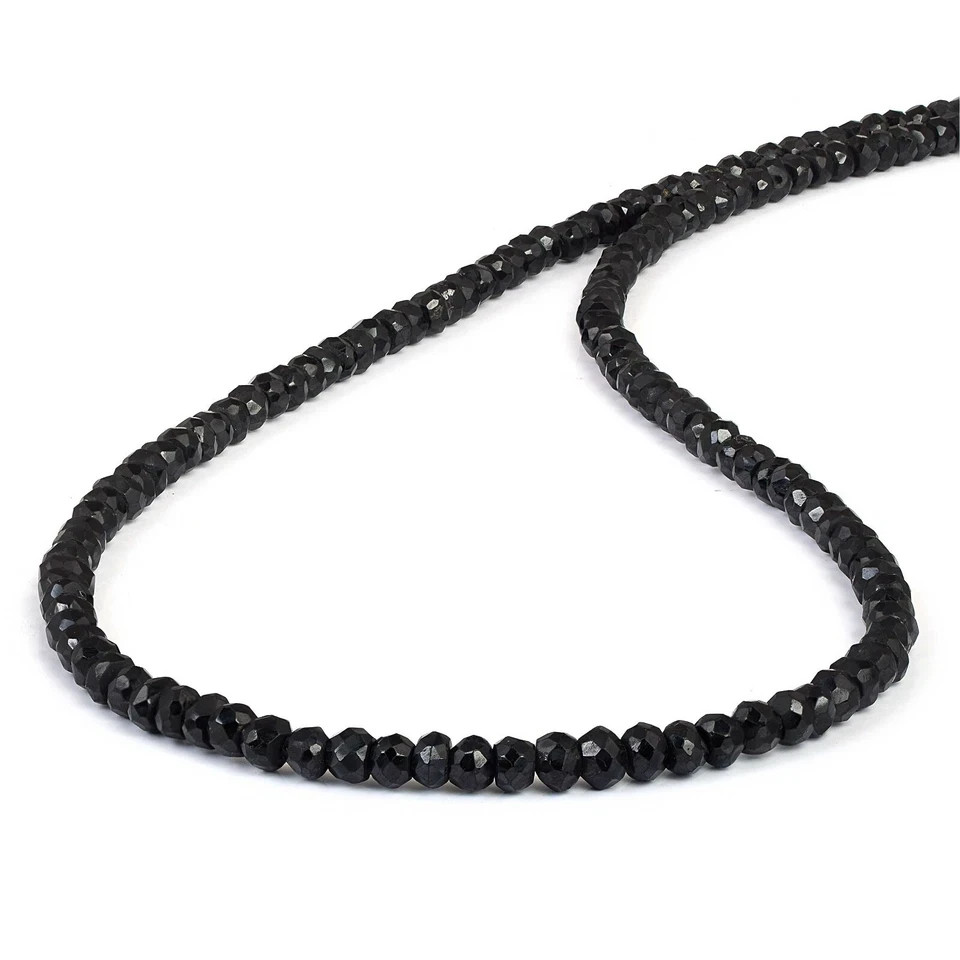 Natural Black Spinel 4mm Beads 925 Sterling Silver 18″ Strand Handmade Necklace