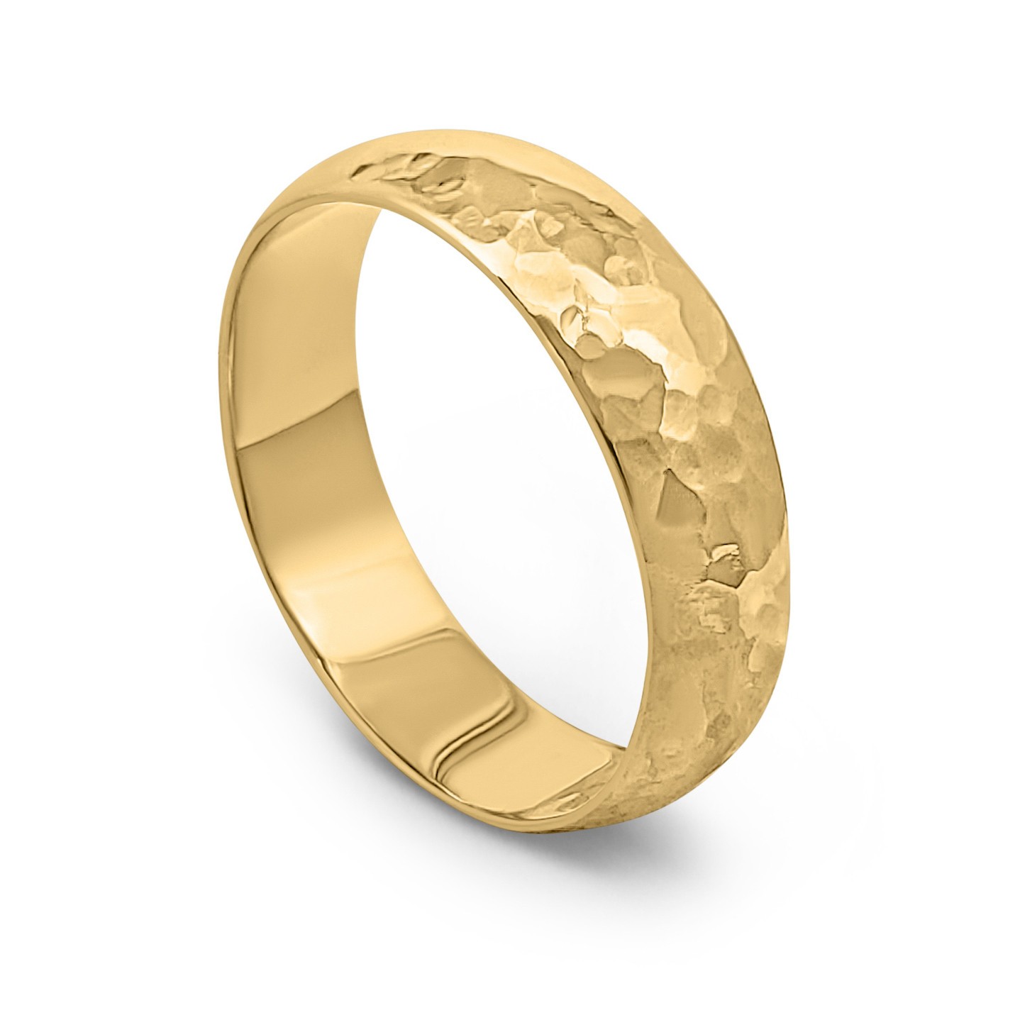 Solid 18K Yellow Gold Hammered Ring Handmade 5mm Hammer Texture Wedding Band