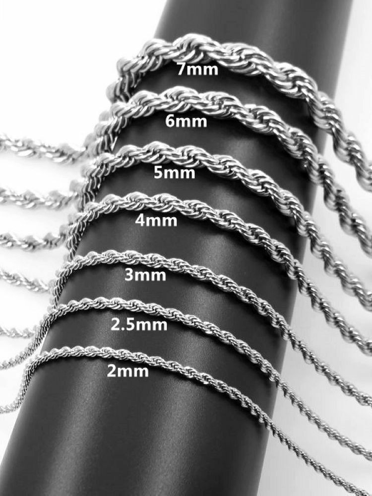 2mm – 7mm 316L Stainless Steel Women Men Rope Chain Necklaces 18-32”