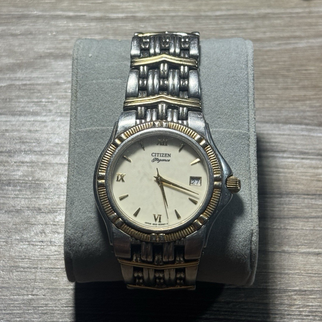 Citizen Elegance Vintage Quartz Two-Tone White Roman Dial Date Bracelet