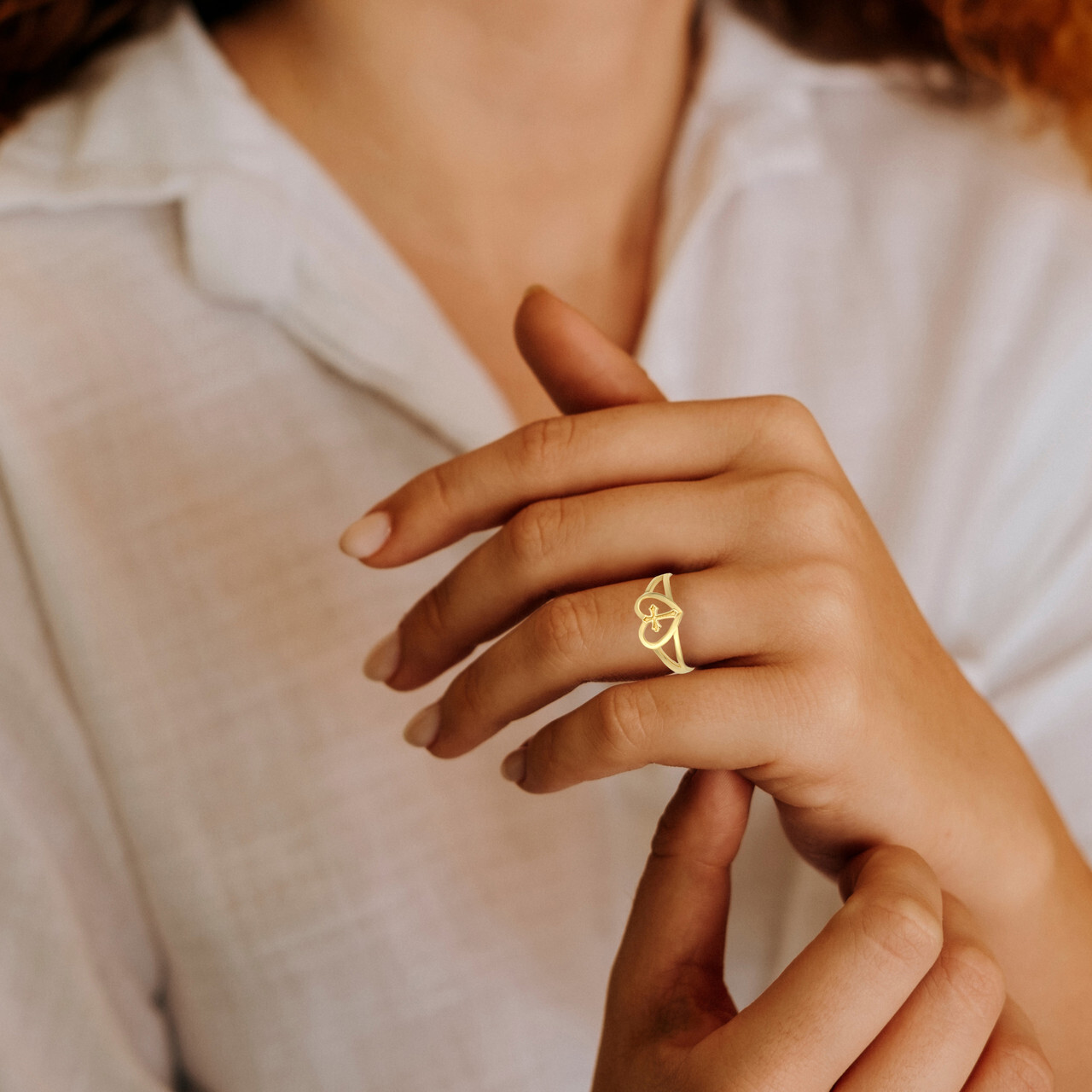 Gold Heart Cross Ring (Available in Yellow/Rose/White Gold)