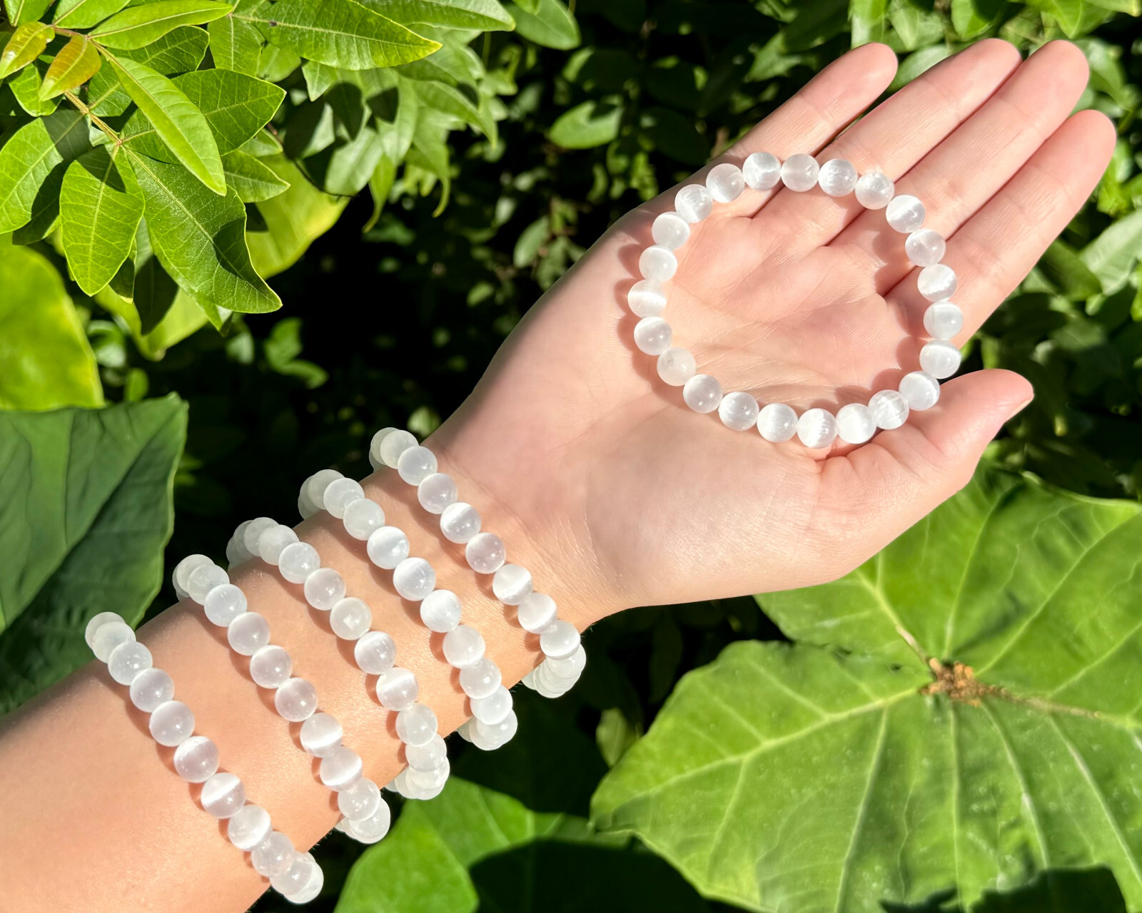 Selenite Bracelet: Choose 6 mm or 8 mm Stones (Selenite Stretch Bead Bracelet)