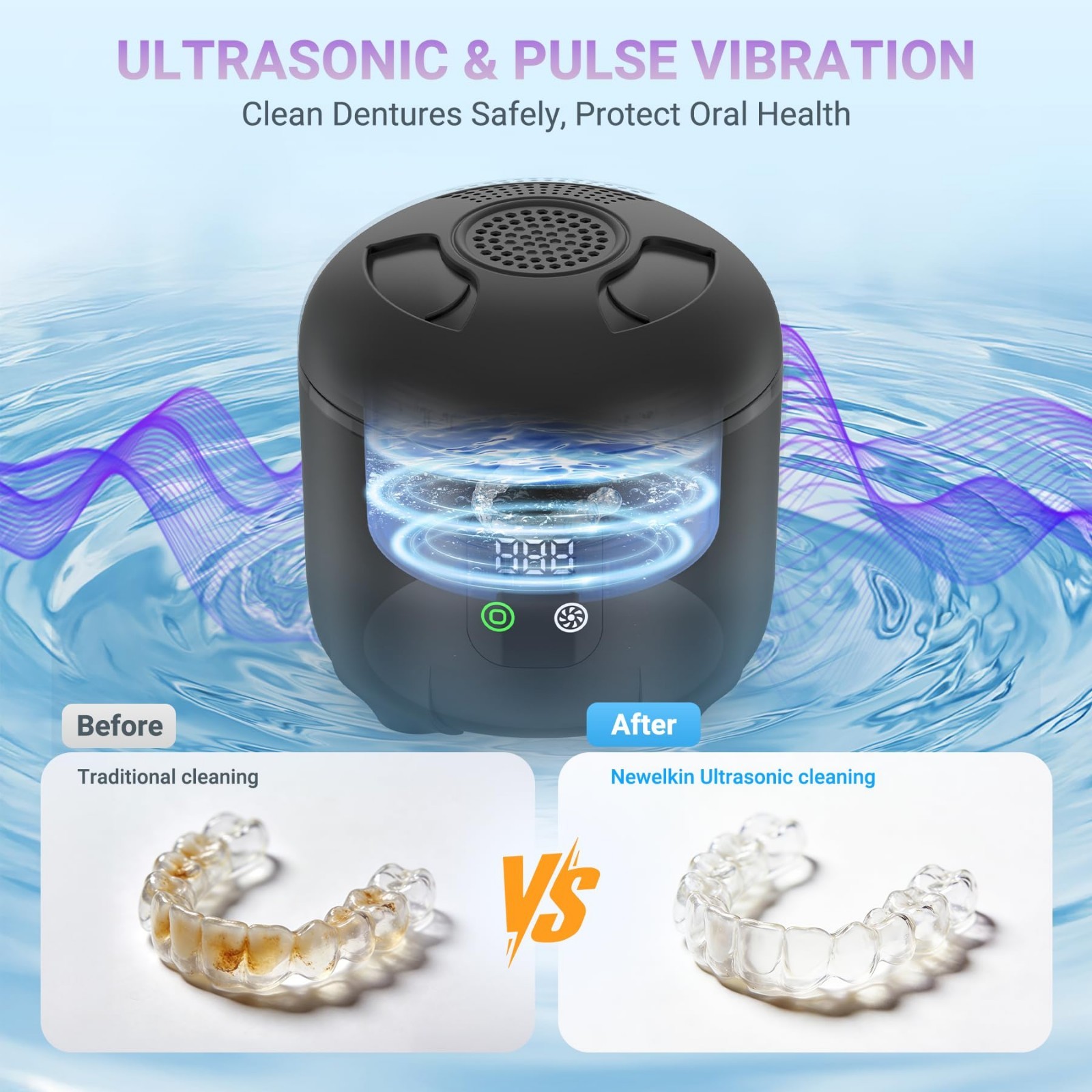 Portable Ultrasonic Cleaner 25W – Multi-Mode 45KHz for Dentures, Braces, Jewelry