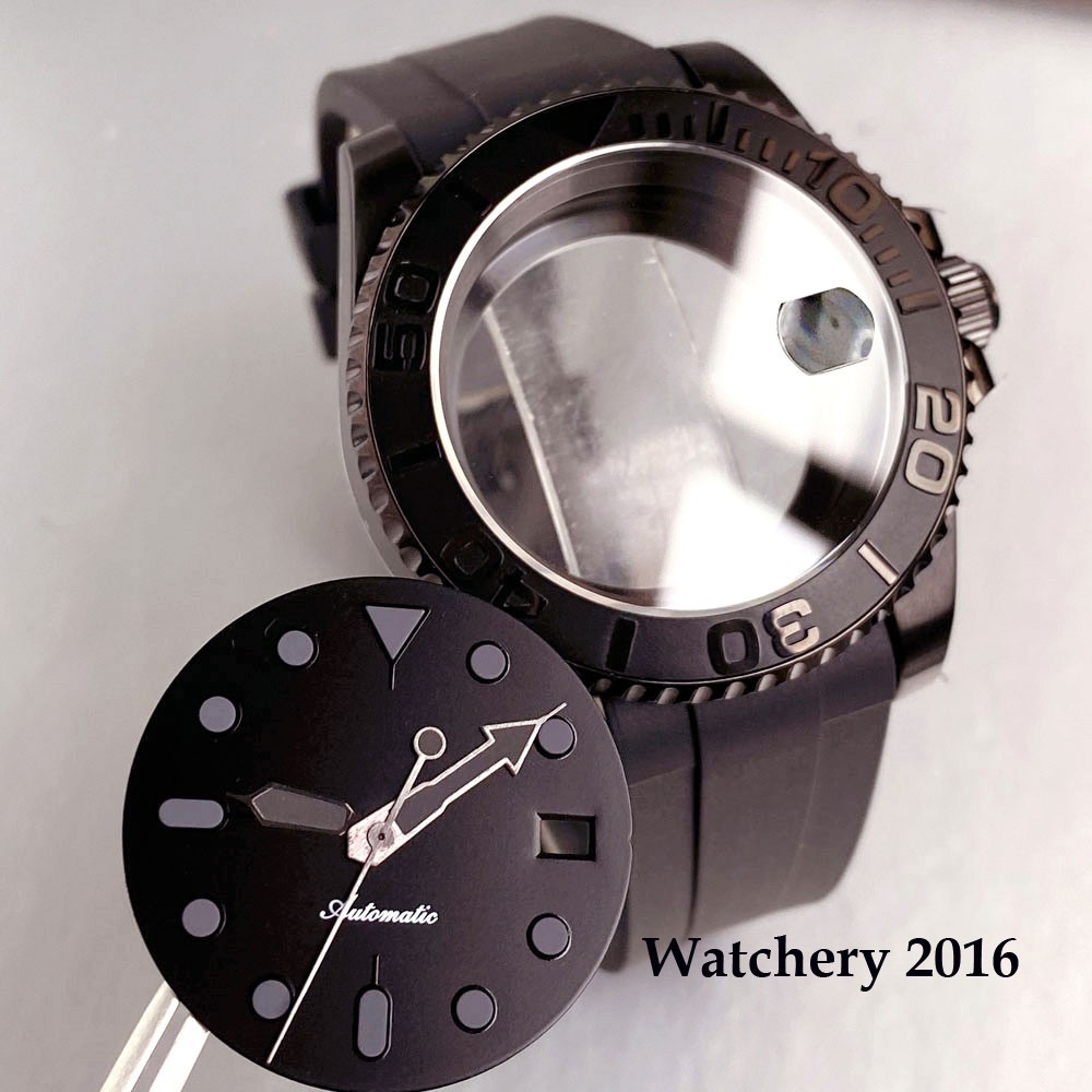 10ATM Black PVD 40mm Diver Watch Case Dial Hands Set NH35 NH36 Auto Watch Parts