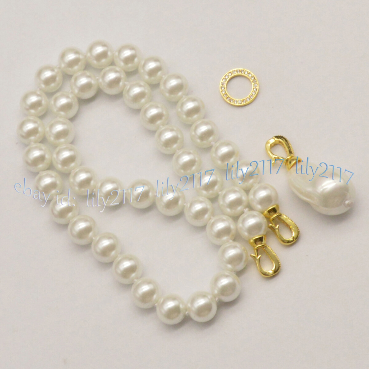 8/10/12/14mm White South Sea Shell Pearl Round Beads Baroque Pendant Necklace