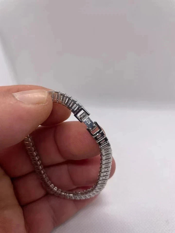 Tennis bracelet baguette cut simulated diamonds 925 sterling 7” long***