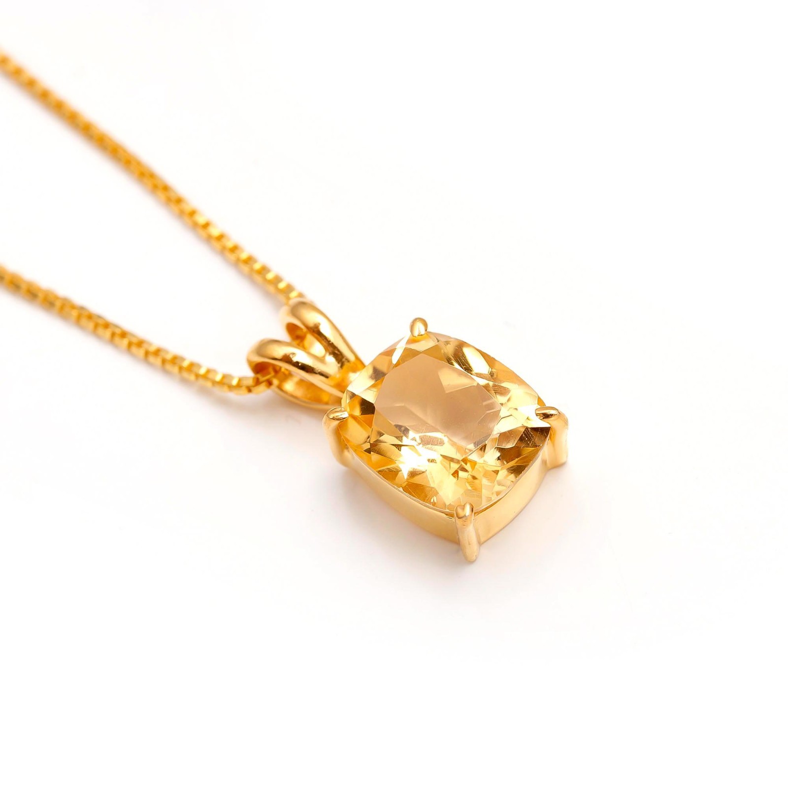 Natural Citrine Quartz Cushion Necklace Gold Fill 925 Sterling Silver Jewelry