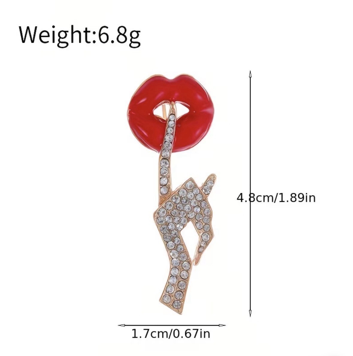Lips Rhinestone Finger Brooch Gold Tone Red Enamel Pin Statement Jewelry