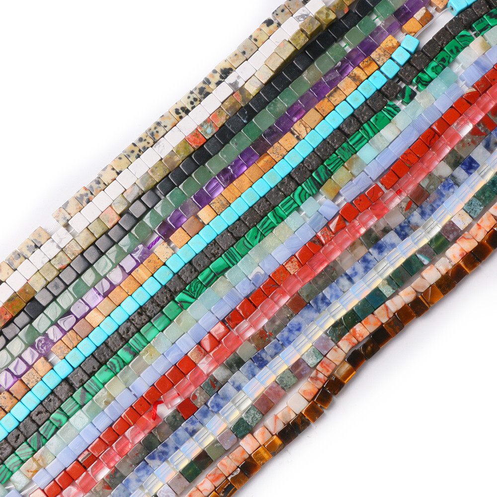4mm Square Beads Gemstone Crystals Cubes Loose Spacer Strand Jewelry DIY Making