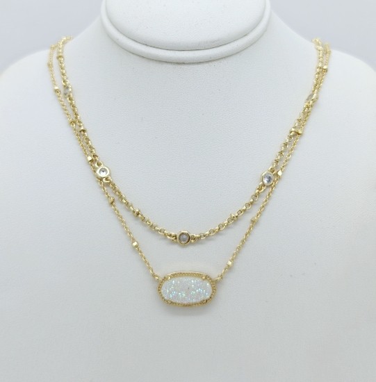 Kendra Scott Elisa Gold Crystal Multi Strand Pendant Necklace Iridescent Drusy