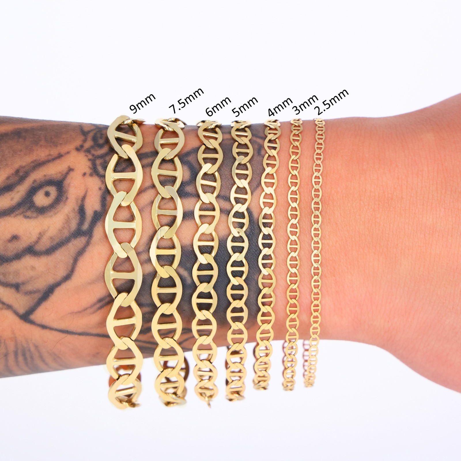 10K Yellow Gold Solid 2mm-9mm Mariner Anchor Link Chain Necklace Bracelet 7″-30″