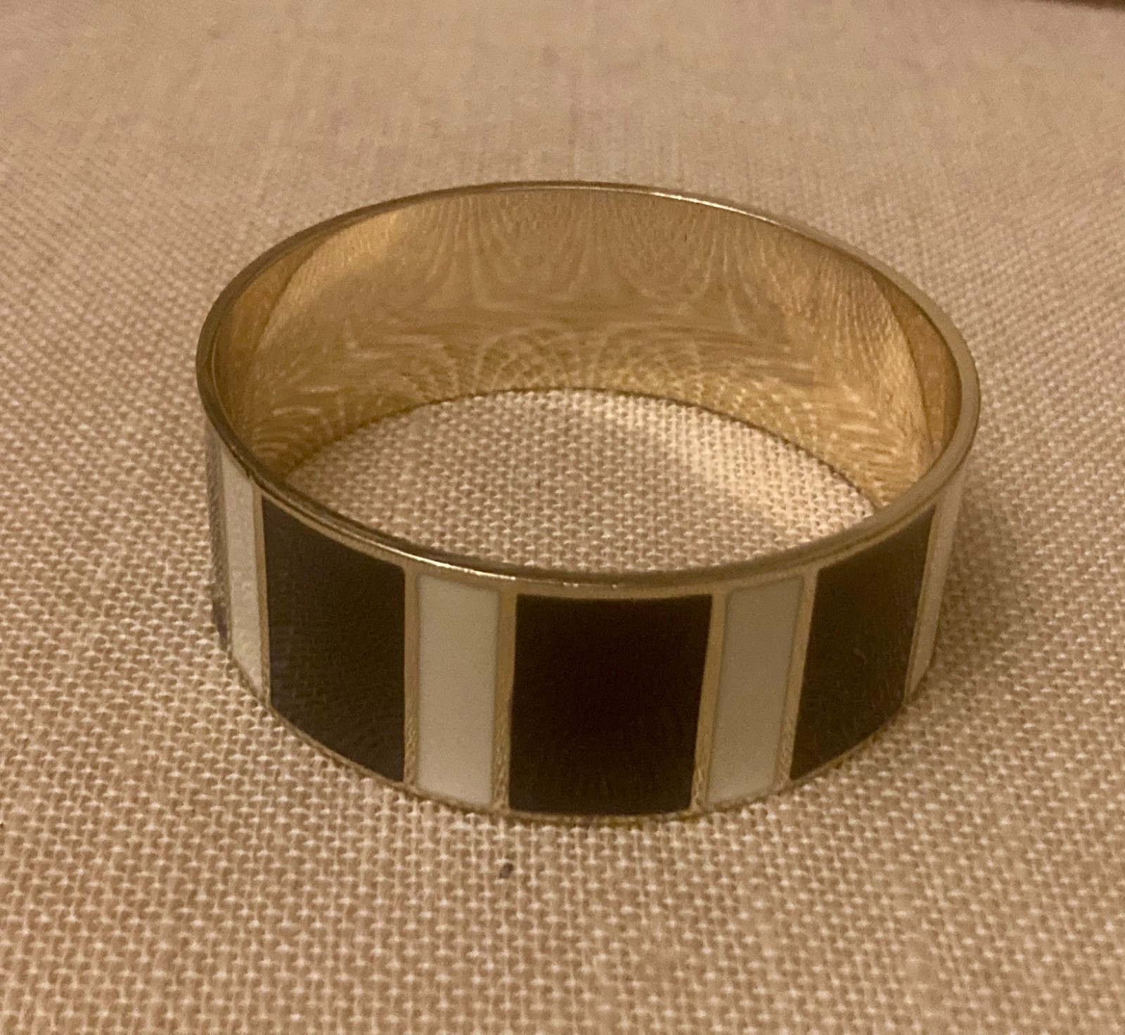 JOULES Great Britain Enamel Bangle Bracelet White Blue Stripes Nautical 8.5″L
