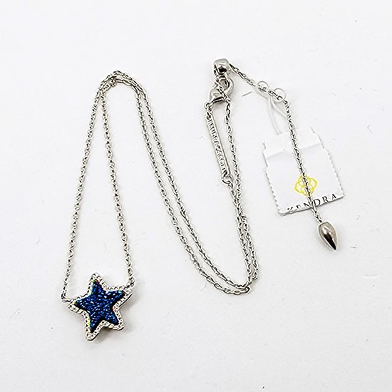 New Kendra Scott Jae Star Silver Pendant Necklace In Dark Blue Drusy