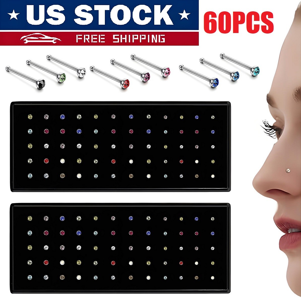 120× Stud Nose Rings Bone Stud Stainless Steel Color Pin Jewelry Piercing Body