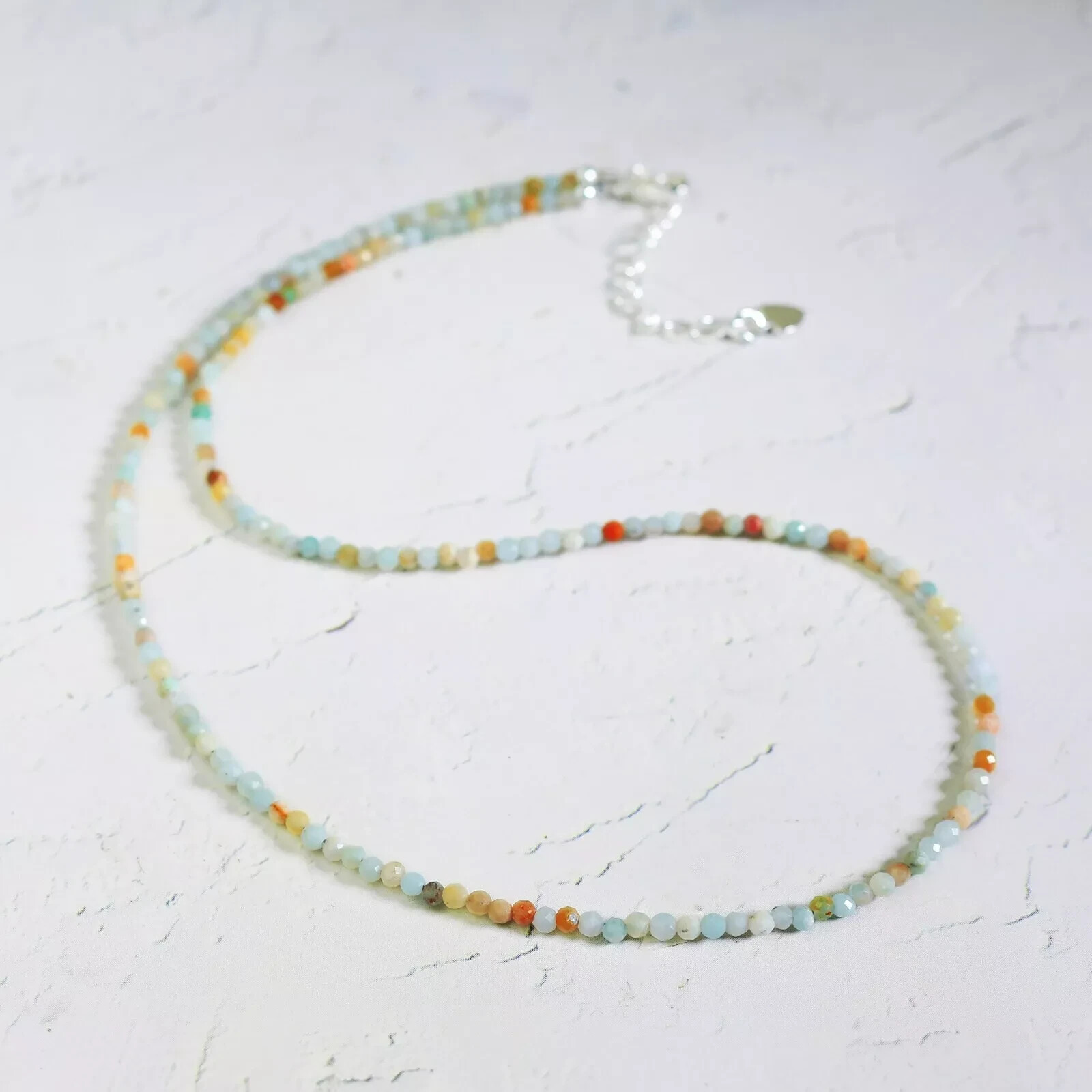 Natural Amazonite 2mm Beads Choker Healing Crystal Dainty Women Necklace Gift