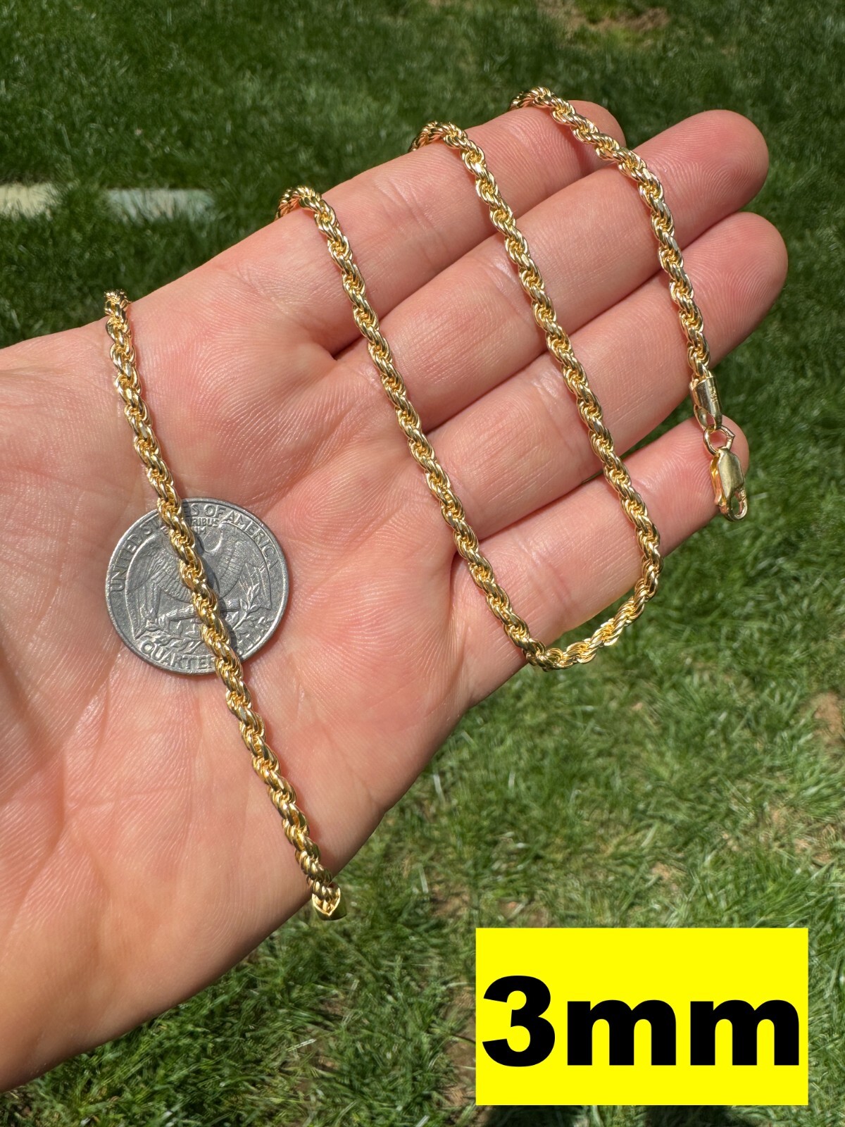 Men’s Women’s Real 14k Gold Plated Solid 925 Sterling Silver Rope Chain 1.5-5mm
