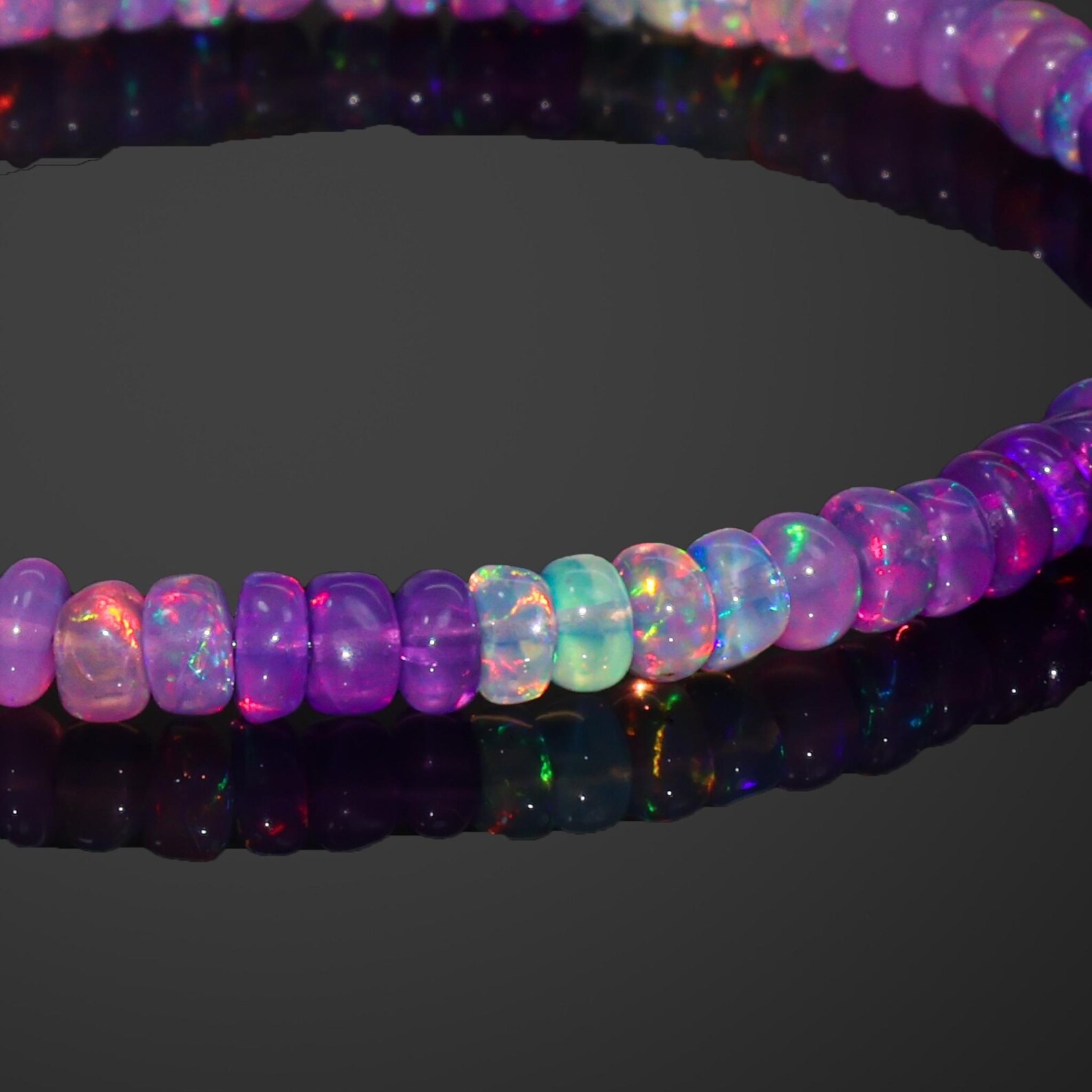 Natural Opal Beaded Bracelet Purple Multicolor Adjustable Bracelet 925 Silver