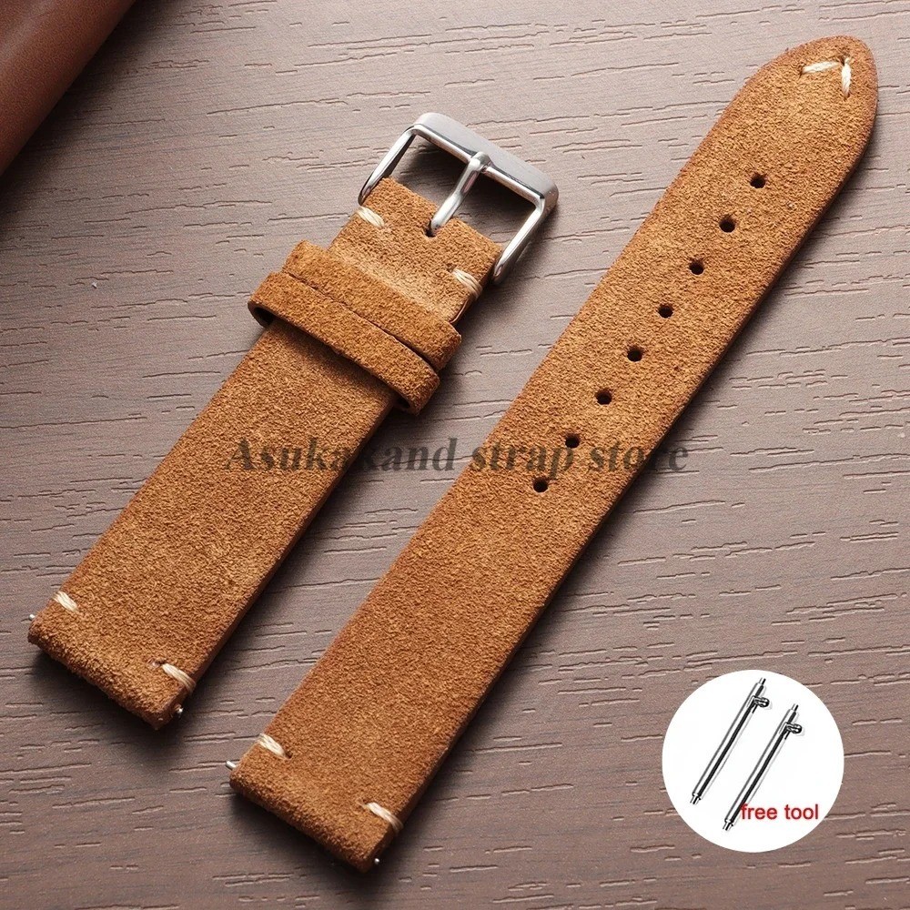18 19 20 21 22 MM Soft Suede Leather Vintage Strap Watch Band Quick Release