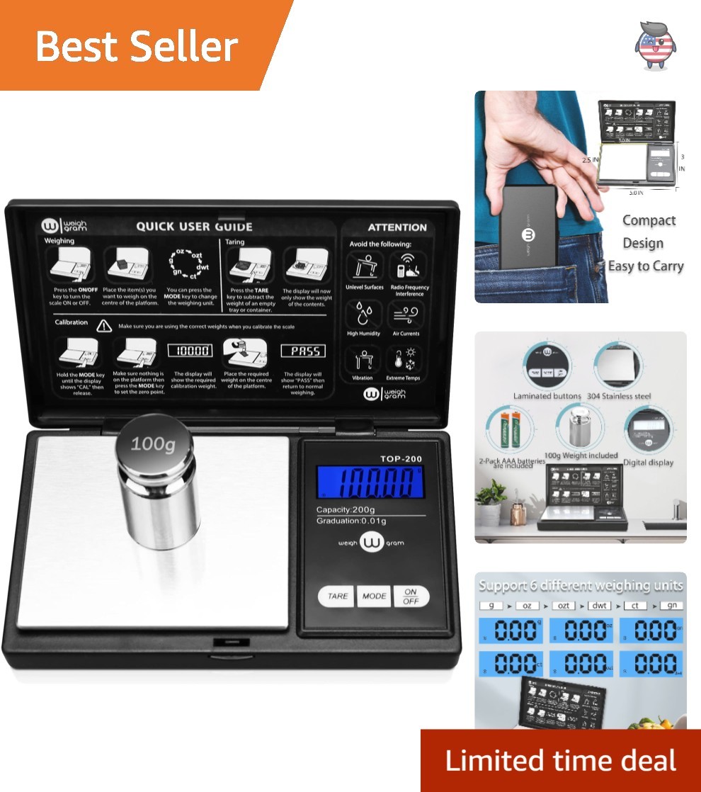 Lightweight 200g Precision Scale – Ideal for Jewelry, Food & Calibration Weight