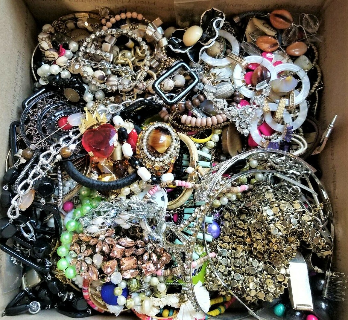 Huge Jewelry Hunt Lot 3 LBS Unsearched Unsorted Piece Parts Tangles Rhinestone +